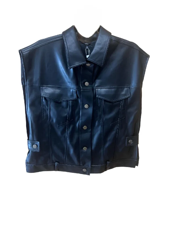 Closeout Sale Women's Sleeveless Faux Leather Jacket In Black