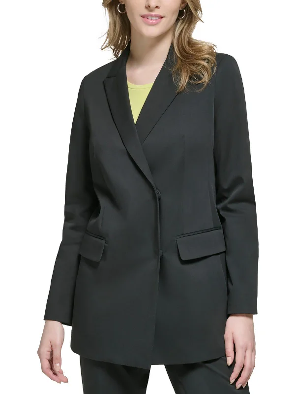 Season Finale Sale Womens Solid Cotton Two-Button Blazer