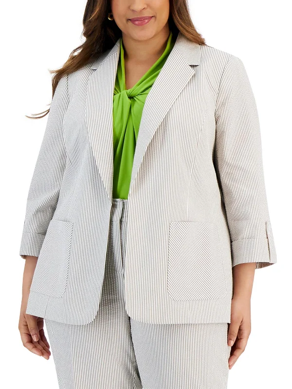 Warehouse Sale Womens Striped Seersucker Open-Front Blazer