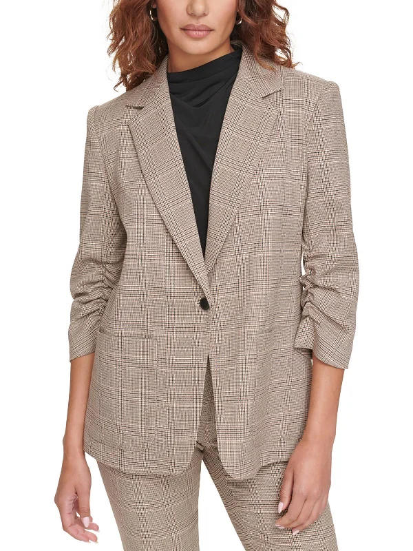 Closeout Sale Womens Window Pane Houndstooth One-Button Blazer