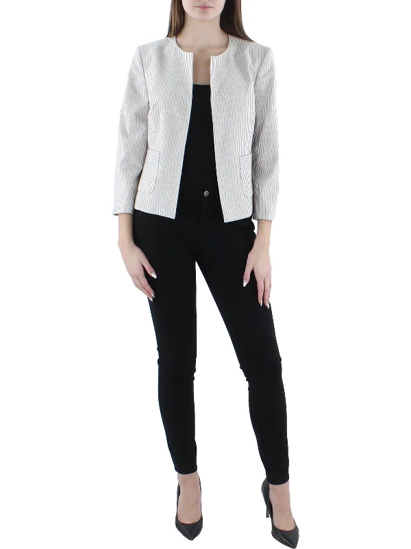 Take Advantage Womens Woven Striped Collarless Blazer