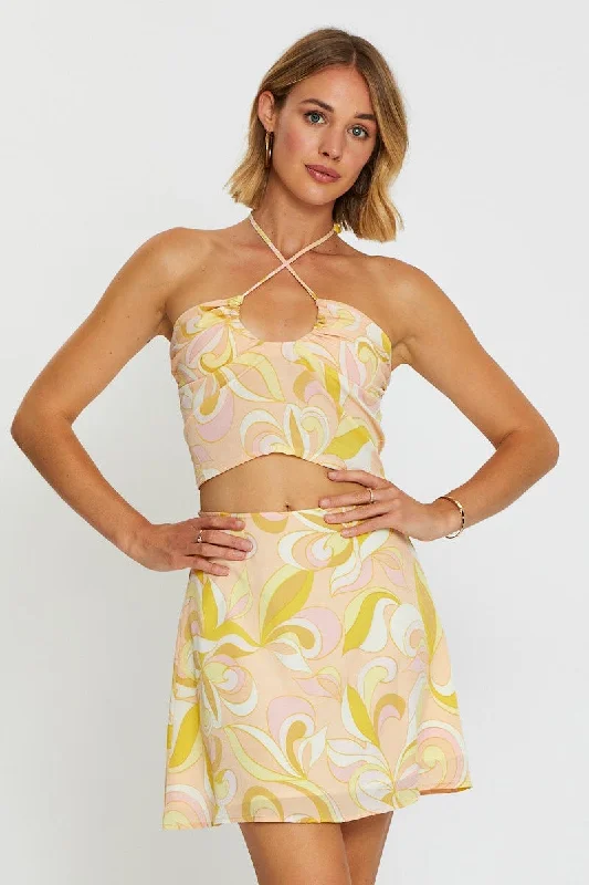 Deal Dash Abstract Print Halter Top Sleeveless