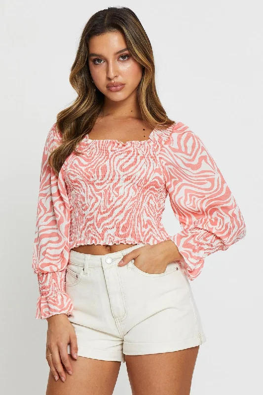 Now or Never Abstract Print Peplum Top Long Sleeve