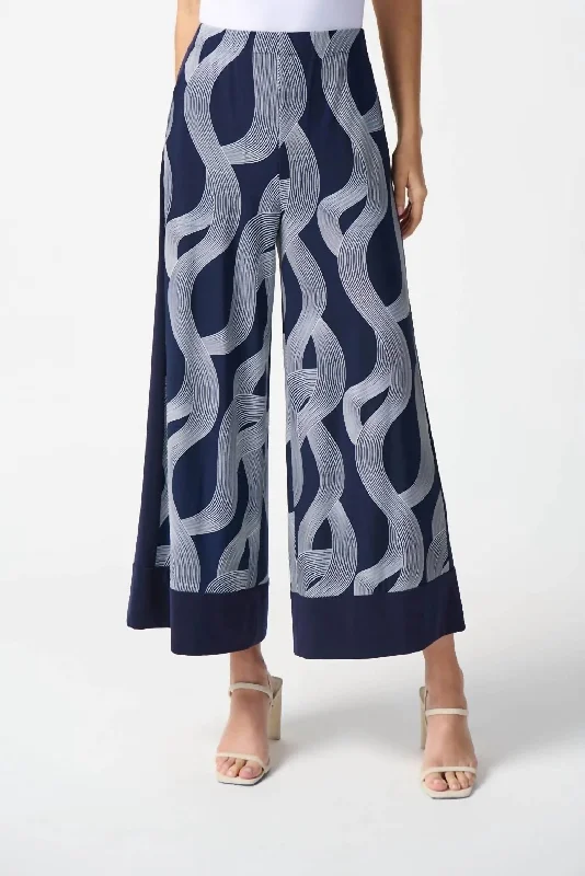 Can't Miss Abstract Print Wide-Leg Pant In Midnight Blue/vanilla