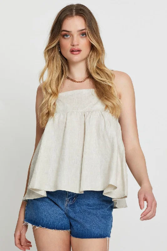 Deal Mania Beige Singlet Top Sleeveless Linen
