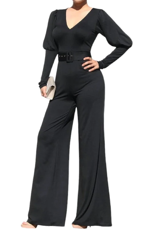 Fantastic Deals Belted Jumpsuit In Black