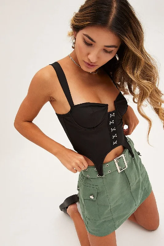 Special Price Black Bandage Hook Decor Corset Top Lingerie