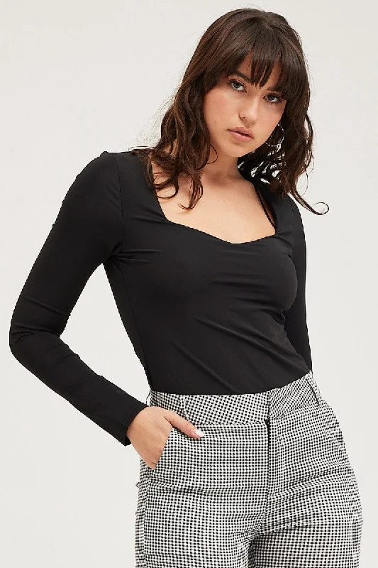 Today’s Deal Black Bodysuit Long Sleeve Square Neck