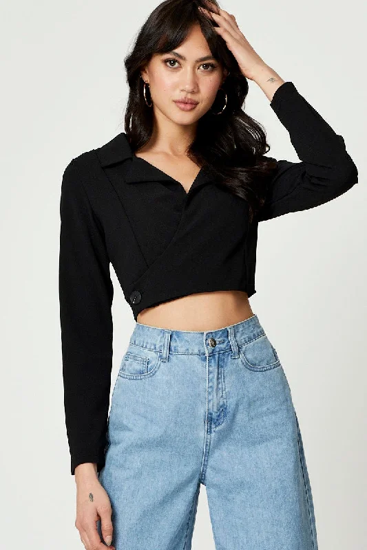 Low Prices Black Button Front Top