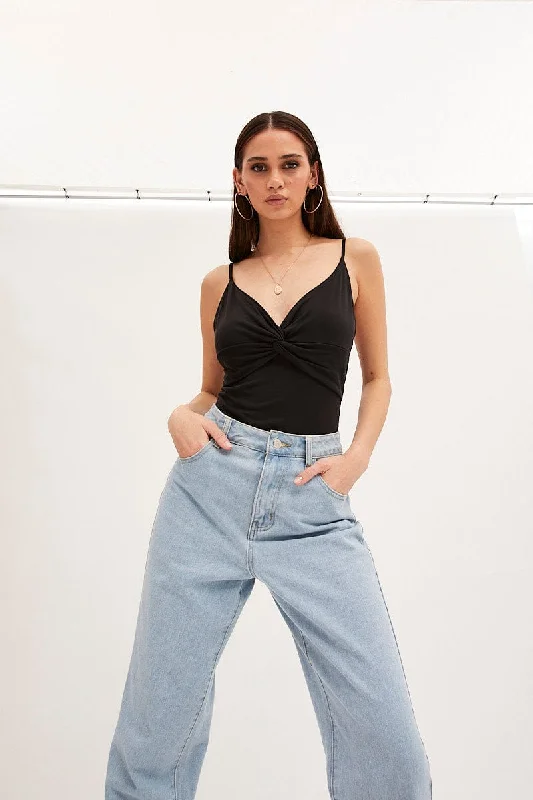 Deal of the Day Black Cami Bodysuit Twist Front
