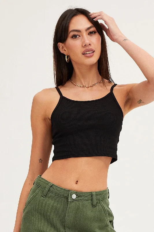 Lowest Price Black Crop Singlet Top