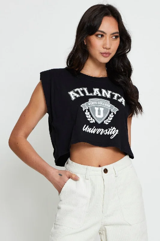 Mega Sale Black Crop T Shirt Short Sleeve