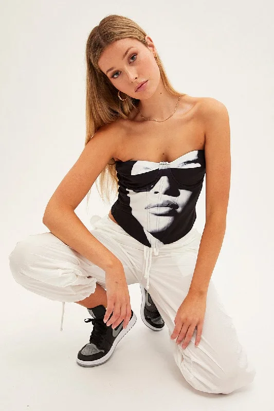 Super Bargain Black Graphic Corset Top Sweetheart