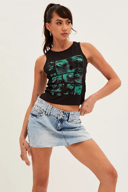 Super Sale Black Graphic Crop Top
