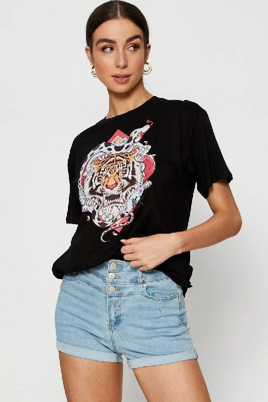 Savings Galore Black Graphic T Shirt Short Sleeve