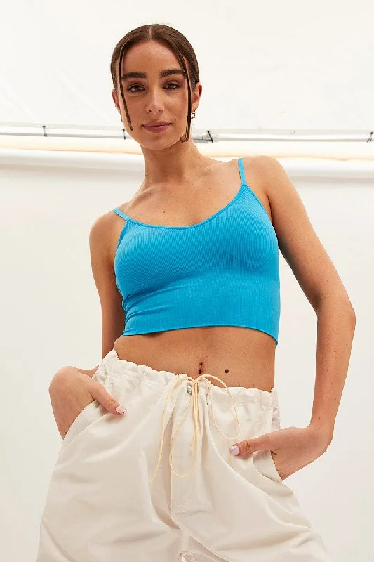 Special Discount Blue Crop Singlet Top Seamless