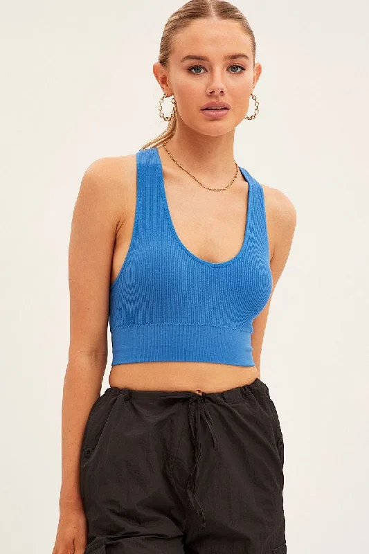 Quick Sale Blue Seamless Crop Top Bralette
