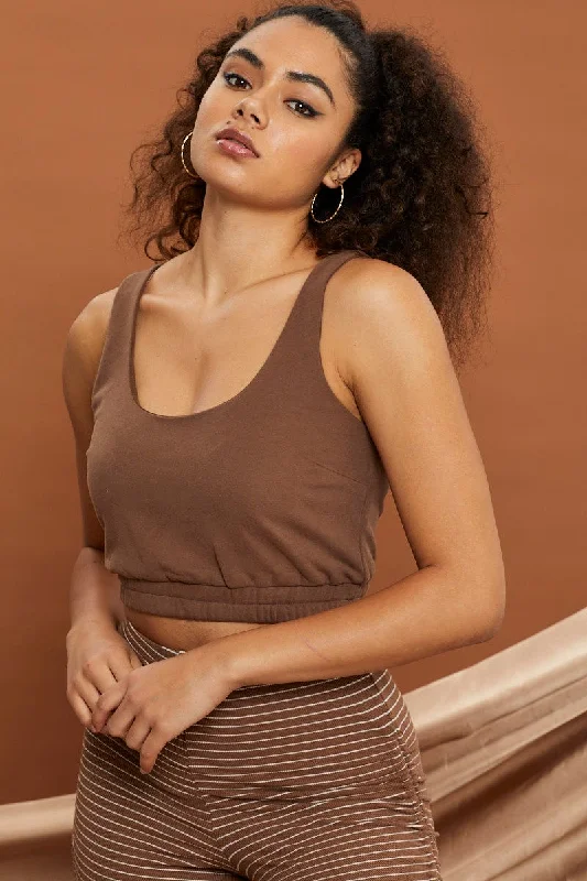 Super Sale Brown Sweat Crop Top