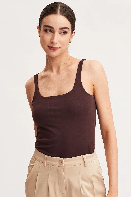 Daily Specials Brown Tank Top Sleeveless Square Neck Cotton