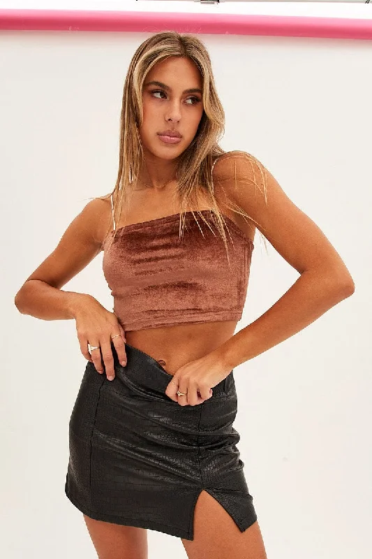 New Markdowns Brown Velour Singlet Lounge Crop Top