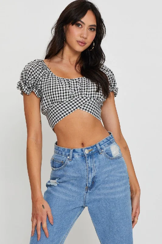 Price Fest Check Crop Top Short Sleeve