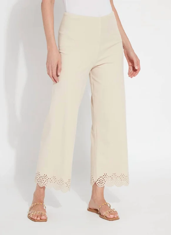 Special Savings Cropped Embroidered Eyelet Wide Leg Pant In Light Almond