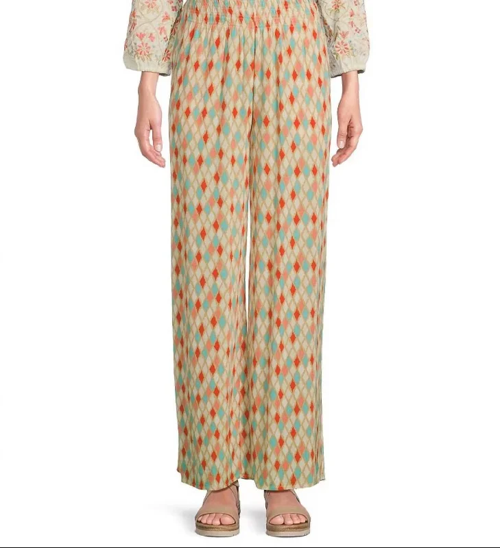 Bargain Prices Elastic Shirred Waist Pull-On Wide Leg Pants In Diamond Multi