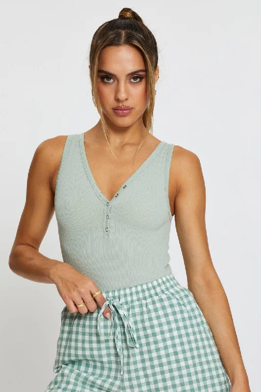 Hurry In Green Bodysuit Sleeveless Seamless
