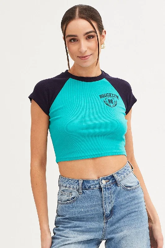 Seasonal Sale Green Crop T Shirt Short Sleeve Raglan Brooklyn