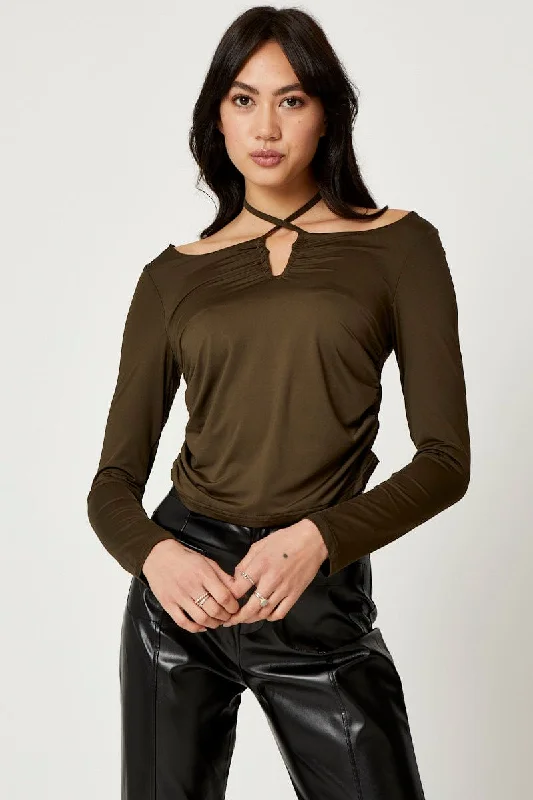 Weekend Flash Sale Green Halter Off Shoulder Top