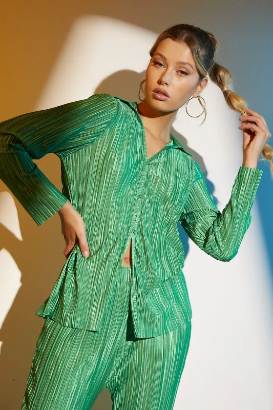 Limited Time Green Plisse Long Sleeve Shirt