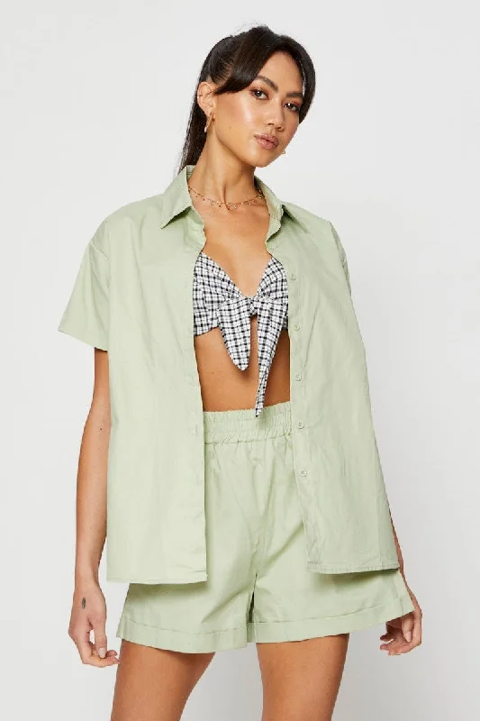 Bargain Prices Green Oversized Shirts Collared