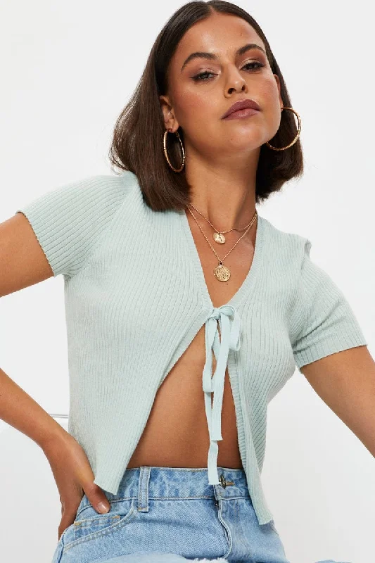 Today Only Green Short Sleeve Tie Up Cardigan