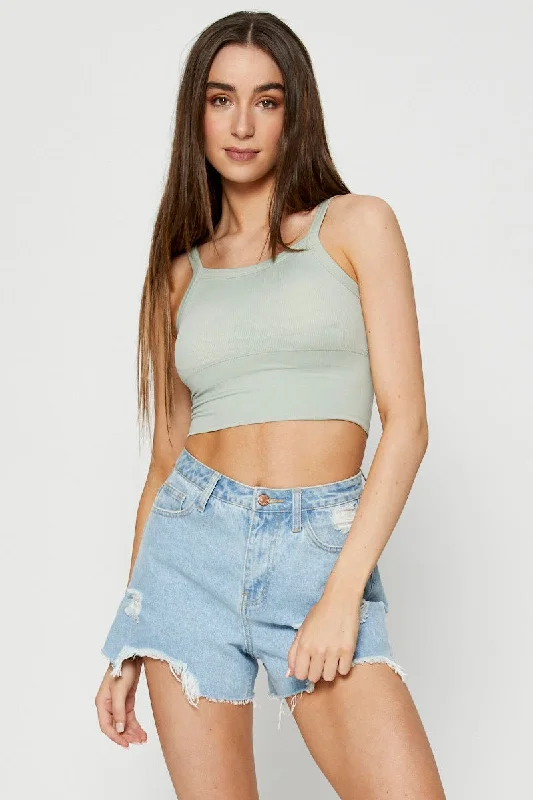 Huge Discounts Green Singlet Top Seamless Crop