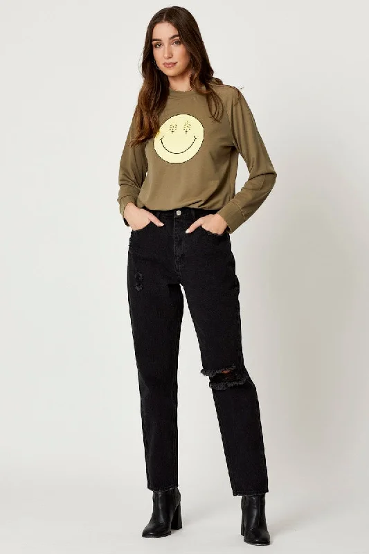 Season Finale Sale Green Smiley Face Sweater
