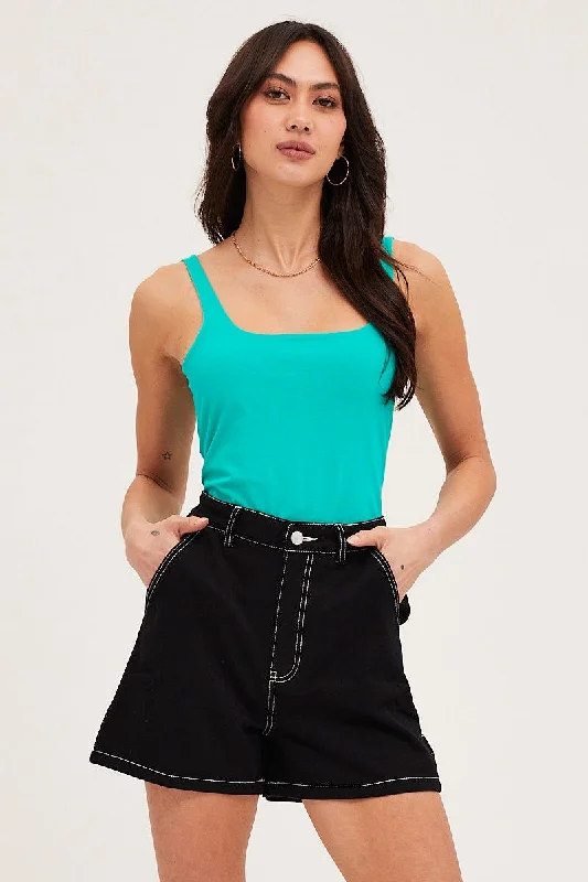 Deal of the Week Green Square Neck Basic Tank Top Cotton Span