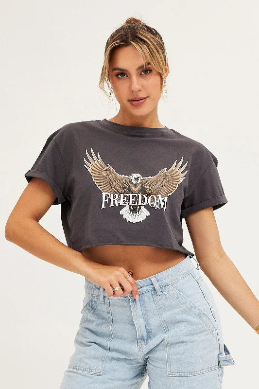 Reduced Prices Grey Graphic T Shirt Short Sleeve Crew Neck