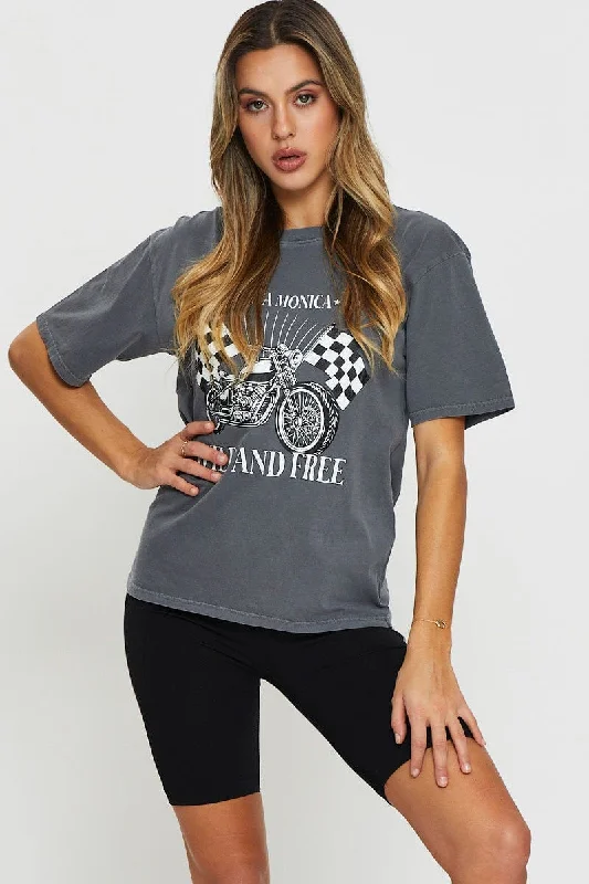 Clearance Event Grey Graphic T Shirt Short Sleeve