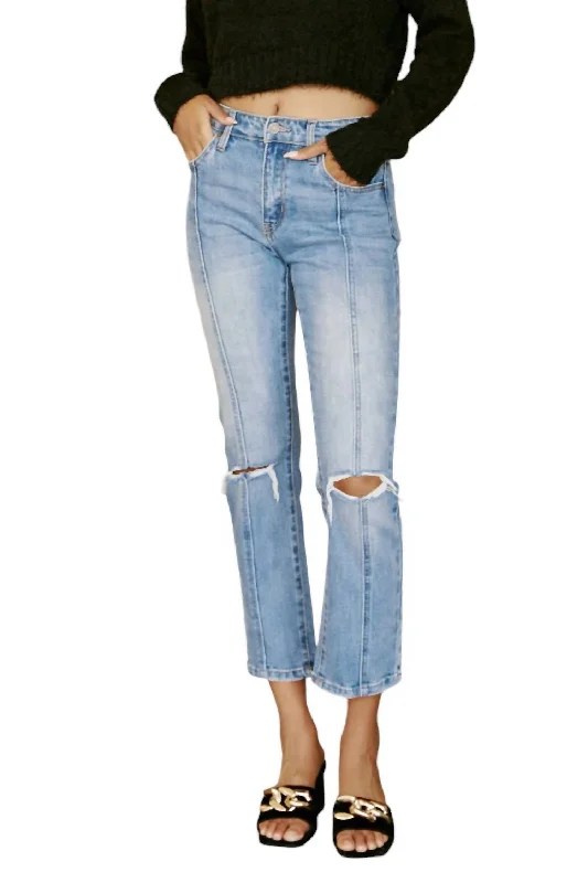 Deep Discounts High Rise Straight Leg Center Seam Crop Jeans In Light Wash
