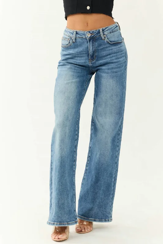 Referral Discount High Rise Super Wide Leg Jeans In Medium Wash