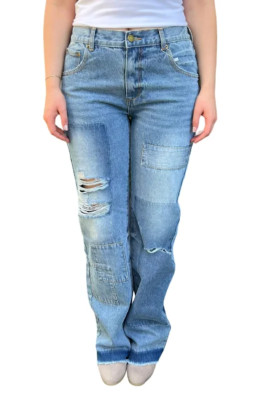 Discount Mania Kayla Patchwork Denim Jeans In Medium Wash