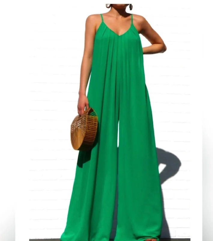 One-DAY Sale Loose Fit Woven Jumpsuit In Green