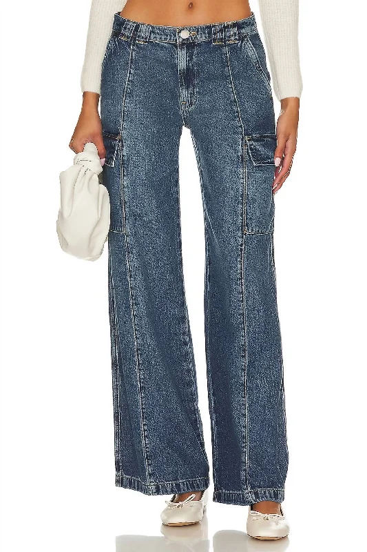 Extra Savings Mid-Rise Utility Wide Leg Cargo Jean In Deep Blue