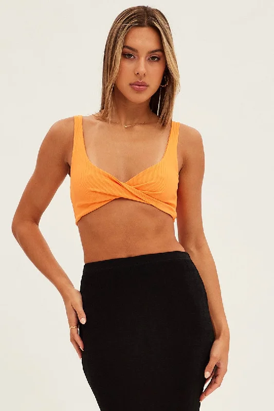 Unbeatable Prices Orange Crop Top Sleeveless Sweetheart Twist Front Rib