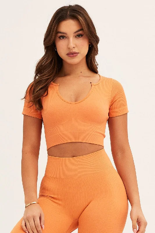 Clearance Items Orange Seamless Activewear Short Sleeve Top