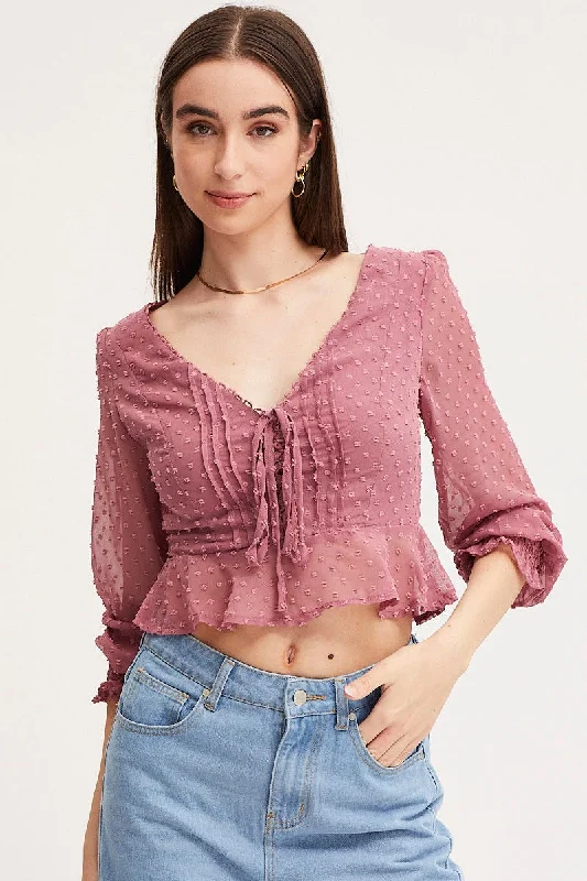 Discount Deals Pink Peplum Top Crop