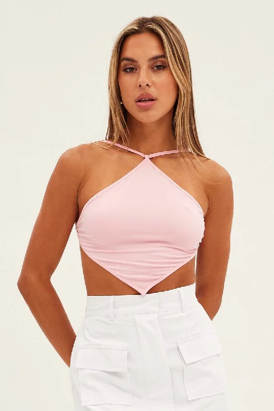 Bonus Savings Pink Scarf Top Backless