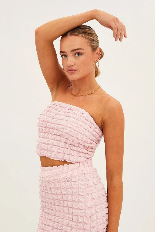Extra Savings Pink Textured Crop Boobtube