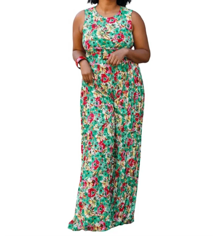 Online Exclusive Pleated Floral Jumpsuit In Green