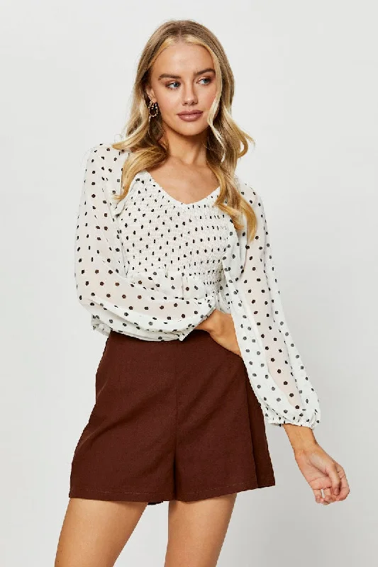 Lowest Price Polka Dot Peplum Top Long Sleeve